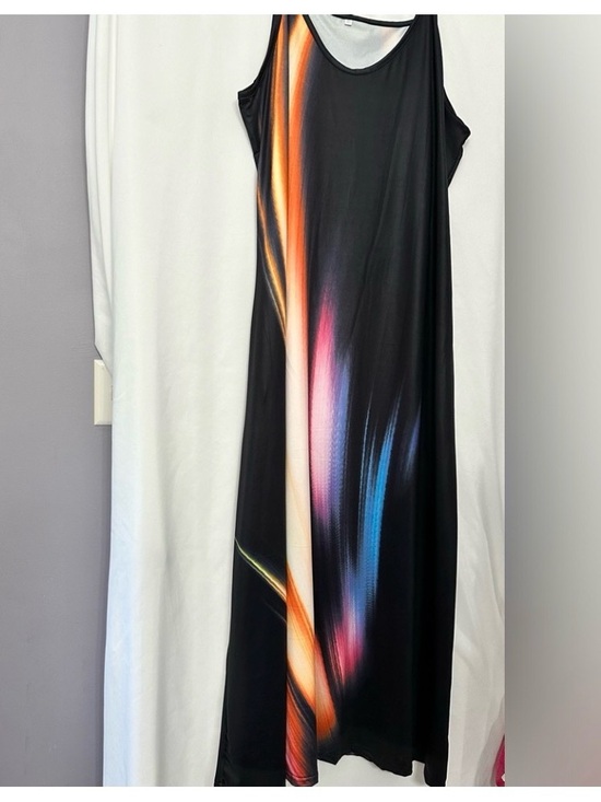 Dresses & Skirts - Black Maxi Dress with Multicolor Brushstroke Print